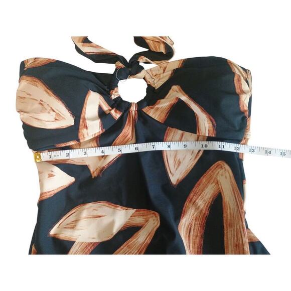 DKNY Women’s Halter Ring One Piece Swimsuit Size Medium color Printed Leaf NWT - Picture 8 of 15